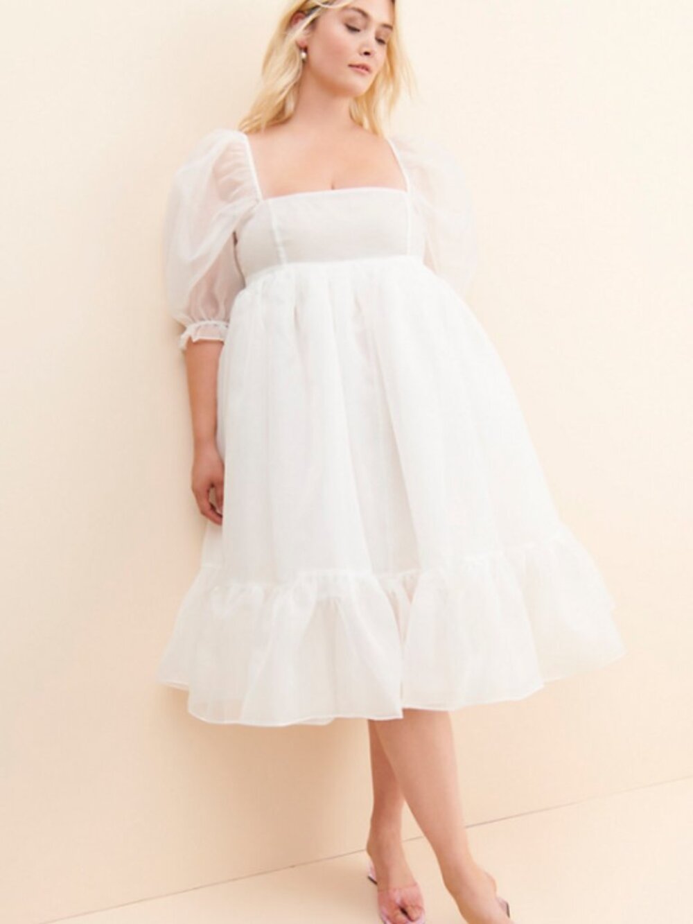 Selkie Ivory French Puff Dress Organza Midi